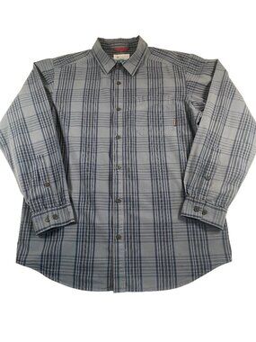 Columbia Blue Gray Plaid Button Down Shirt Men’s Large Cotton Long Sleeve